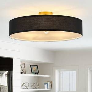 lot 13578 image: VILUXY Black and Gold Semi Flush Mount Ceiling Light Fixture, 24�� Large Modern Ceiling Light with Linen Fabric Shade 5-Light Drum Ceiling Lamp for Bedroom Living Dining Room Enteyway