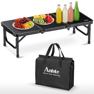 lot 13584 image: Anbte 34.2in x 15.7in Small Low Folding Picnic Table, 10.3in Height, Black