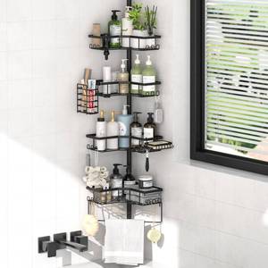 lot 13585 image: DTUQYX Shower Caddy Tension Pole 4-Tier Corner Bathroom Shelf Organizer with Soap and Toothbrush Holder, No-Drill Adjustable Rustproof shelves for Renters - Family Stand Storage Rack - 43.5-120 Inch