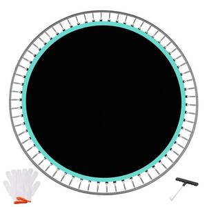 lot 13587 image: Trampoline Replacement Mat, Fit 14 Ft Round Trampoline with 72 V-Hooks Using 5.3-5.7in Springs, UV-Resistant, with Install Tool (Spring not Included) (14FT-72V-Rings-5.3-5.7inSpring-150.8inDiam)