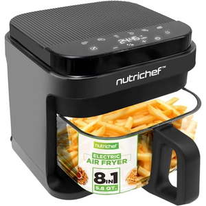 lot 13597 image: Nutrichef 5.8 Quart Air Fryer - 8-1 Preset Cook Modes - Transparent Fry Bowl for Best Cooking Results - Cook Shrimp  Steak  Fries  Wings  Chicken and More - Precise Temperature Control and Time - Grey