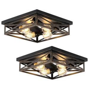 lot 13601 image: DIKAIDA 2 Pack Flush Mount Ceiling Light, Modern Farmhouse Light Fixture,Industrial Square Metal Cage Ceiling Light for Kitchen, Hallway E26 Base(13in)