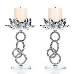 lot 13618 image: OwnMy 2 Crystal Lotus Flower Candle Holders Glass Lotus Candlestick Holders