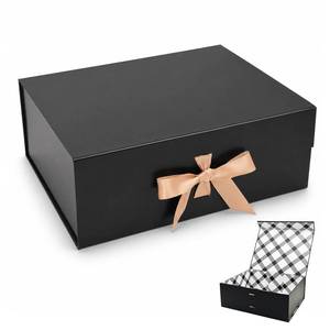 lot 13629 image: Tekhoho Black Large Gift Box 13.2x10.6x5in, Premium Present Box with Magnetic Lid and Ribbon for Holidays Wedding Birthday Gift Packaging, Plaid Lining