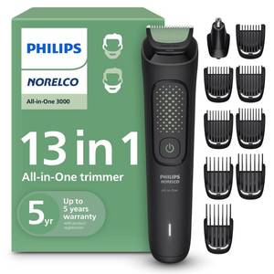 lot 14154 image: Philips Norelco All-in-One 3000 Series 13 in 1 Trimmer, Beard Styler and Menfts Hair Clipper, 9 Length Settings and Self-Sharpening Skin-Friendly Blades, MG391950
