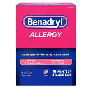 lot 14162 image: Benadryl Allergy Relief Ultratabs, Diphenhydramine HCl, 60x1 ct