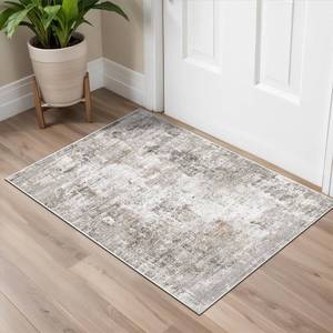 lot 14169 image: 2x3 Washable Non-Slip Area Rug - Soft Low Pile Throw Rug for Kitchen Entryway Bedroom - Modern Indoor Door Mat with Rubber Backing (Beige Grey)