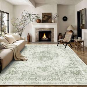 lot 14171 image: DUIDY 8x10 Vintage Washable Area Rugs Boho Medallion Large Distressed Retro Accent Carpet Floral Non-Slip Soft Low Pile Indoor Throw Rug for Living Room Bedroom Dining Room Office Kitchen, Green