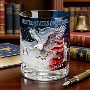 lot 14174 image: USA 250th Anniversary Commemorative Whiskey Glass 1776-2026 American Independence Day Collectible Rock Glass, Patriotic Gift for Men, Veteran, Fatherfts Day, 10oz12oz