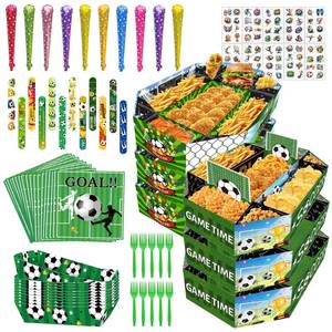 lot 14184 image: Soccer Birthday Party Decorations 2026, Soccer Party Favors Supplies, Soccer Theme Party Decor Food Plates, Disposable Snack Serving Trays Napkins Forks, Stickers Thunder Sticks Slap Bracelets