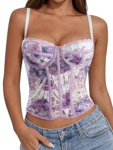 lot 14185 image: WERFORU Corset Tops For Women Sexy Going Out Bustier Top Lace Mesh Crop Top For Date Night Cute Party Strap Tank,Purple,L