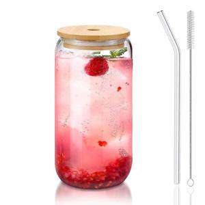 lot 14196 image: DAMCONME Glass Cups with Lids and Straws 1 Pack, 16 oz Glass Coffee Cup with Bamboo Lid, Glass Straw and Cleaning Brush, Iced Coffee Cup for Matcha, Soda, Tea and Daily Drinks