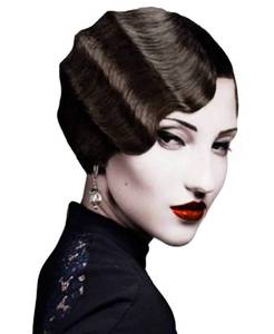 lot 14201 image: DIFEI 7 Colors Women Black Blonde Golden Brown Pink Blue Wine Red Short Finger Wave Curly Wigs Nuna Wigs Janet Collection (Black)