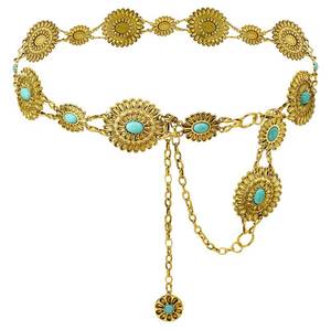 lot 14213 image: Liutufy Womenfts Concho Chain Belt Western Cowgirl Metal Waist Chain
