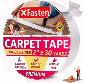 lot 14218 image: XFasten Double-Sided Carpet Tape for Area Rugs, 2 Inch x 30 Yards (90 Ft), Heavy Duty Grippy Residue-Free Silicone Adhesive Keeps Rugs in Place on Hardwood, Laminate and Tile Floors