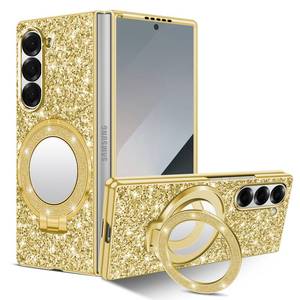 lot 14240 image: Silicone Case for Samsung Galaxy Z Fold 6 5G Phone Case Glitter Sparkle Bling Matte Back Cases with Mag-Safe, Makeup Mirror, Stand Shockproof Protective Cover for Samsung Z Fold 6 Funda (Gold)