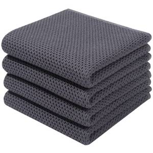 lot 14245 image: Homaxy 100percent Cotton Waffle Weave Kitchen Dish Towels 4-Pack, Dark Grey