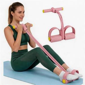 lot 14258 image: Pedal Resistance Bands with Handles, 6-Tube Upgrade Portable Pedal Resistance Band, Natural Rubber Resistance Bands for Abdomen Waist Arm Leg Full Body Workout (Pink)