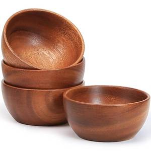 lot 14266 image: MeowAroma Solid Acacia Wood Bowls Set of 4, 4 Inch Wooden Serving Bowls - Handmade Ramekins for Dips, Charcuterie Board, Snacks and Salads  Farmhouse Kitchen Decor and Gift Idea