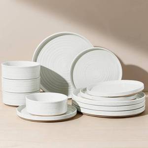 lot 19014 image: Famiware Premium Stoneware Dinnerware Sets for 4, Plates and Bowls, White