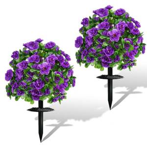 lot 19017 image: AZXVT Artificial Flowers for Outdoors, Faux Outdoor Plants Fake Plants Topiary Balls Artificial Outdoor Set of 2 with Ground Spike for Home Front Porch Patio Garden Decor (Purple)