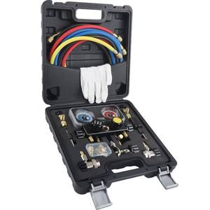 lot 19018 image: Lichamp HVAC R410A Manifold Gauge Set AC R134A, Freon R22 R32 410A 134A Diagnostic Manifold Gauge with Hose Kit Air Conditioner Refrigerant Recharge Kit