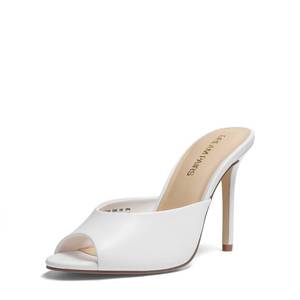 lot 19957 image: DREAM PAIRS Womenfts Peep Toe Mule Heel Sandal,White,8.5 ( Slightly Worn)