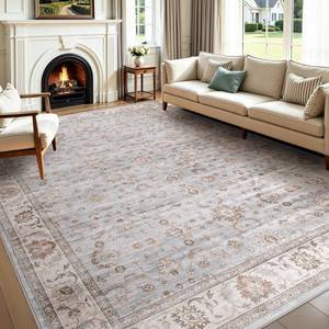 lot 19961 image: WITSHOCK Washable Area Rug 8x10 Non-Slip Floral Carpet, GrayLight Blue