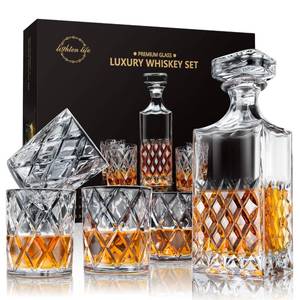 lot 19964 image: LIGHTEN LIFE Whiskey Decanter Set, Italian Crystal Decanter with 4 Whiskey Glasses in Gift Box - Bourbon Decanter for Scotch, Liquor - Birthday, Anniversary Bourbon Gifts for Men, Dad, Husband