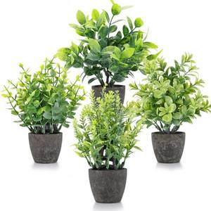 lot 19970 image: 4 Pack Fake Plants Ceramic Mini Artificial Greenery Potted Plants