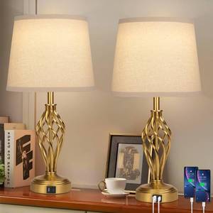 lot 19978 image: Ruiever Touch Table Lamps Set of 2, nightstand lamp with USB Ports Bedside 3 Way Touch dimmer Desk lamp for Living Room Bedroom,Gold Plated Spiral cage Base Design Warm White dimmer Bulbs Included.