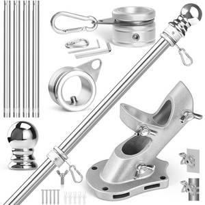 lot 19982 image: Anovo Flag Pole Kit- Upgraded Holder, Stainless Steel 5 FT Flag Poles with1 Inch Metal 360° Rotating Flag Pole Rings Two-Position Flag Pole Bracket Mounting for Outside House Porch (5 FT-Sliver)