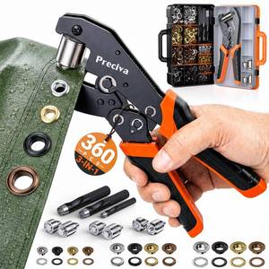 lot 19983 image: Preciva 3-Size Grommet Tool Kit of 12in 14in 38in - 360Pcs Eyelets Setting Tool and Hole Punch  Heavy Duty Eyelet Tool Kit for Tarps, Tents, Canvas, Vinyl and Leather Crafting (Case Missing 1 Latch)