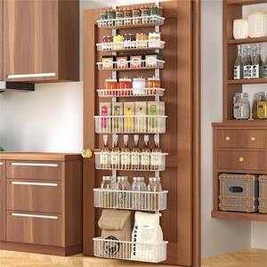 lot 19986 image: Moforoco White Over The Door Pantry Organizer, Pantry Organization and Storage, Metal Hanging Spice Rack Shelves Door, Seasoning Shelves, Laundry Room Organization, House and Kitchen Essentials