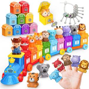 lot 19992 image: Animal Montessori Learning Toys for 2 3 4 5 Year Old Kids, Toddler Animals Train Locks and Keys Matching Toys Counting and Sorting Trains Set, Preschool Toy Boys Girls Christmas Birthday Gifts Age 2-4 3-5