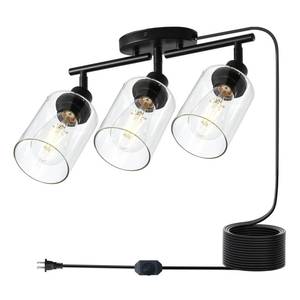 lot 19993 image: Modern Dimmable 3 Light Plug in Ceiling Light ,Black Plug in Track Lighting Kit with 16.5ft extra-long cord with switch,Clear Glass Shade,Flexibly Rotatable Light Head,Modern Industrial Farmhouse Style