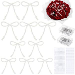 lot 20097 image: Suncalla 27pcs Pearl Bow Decoration for Flower Bouquets Accessories Pearl Bow Cake Topper Decorations for DIY Craft Coquette Topper Beaded Bridal Shower Birthday Party Supplies