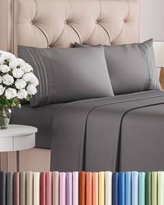 lot 20100 image: Queen Size 4 Piece Sheet Set - Breathable and Cooling Sheets - Dark Grey