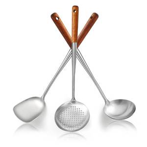 lot 20107 image: Evanda Wok Spatula Set 17in, Heat Resistant Wood Handle Stainless Steel Wok Tools, Ladle, Metal Spatula, Kitchen Skimmer, Professional Kitchen Cooking Utensils Set, Wok Accessories Dishwasher Safe