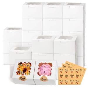 lot 20108 image: ZYFOTZUN 16pcs White Cookie Boxes with Window, 4x4x2.5 Inch, 36pcs Stickers