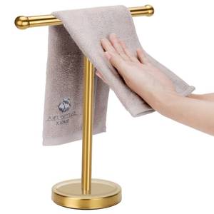 lot 20111 image: Gold Hand Towel Holder Stand with Heavy Stainless Steel Base, T-Shape Towel Rack, Free-Standing Towel Holder Countertop for Bathroom (Brushed Gold)