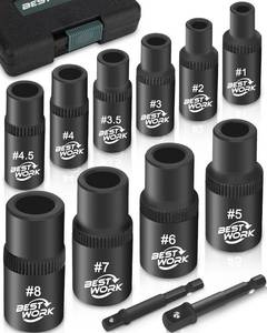lot 20120 image: Bestwork 12pcs Magnetic Tap Socket Set, 14in, 38in Square Drive Tap Handle