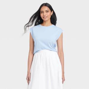 lot 20218 image: Womens Extended Short Sleeve T-Shirt - A New Day Light Blue XL Cotton Crew Neck Pullover, Midweight Jersey