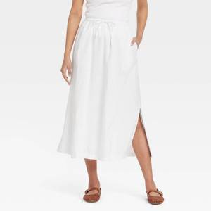 lot 20220 image: Womens Tie-Front Midi A-Line Skirt - Universal Thread White XL High Rise, Side Pocket, Elastic Waistband