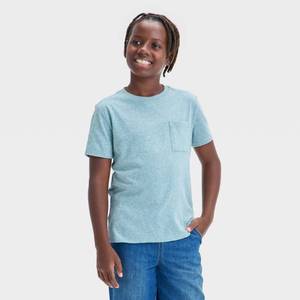 lot 20224 image: Boys Short Sleeve Pocket T-Shirt - Cat & Jack Teal Green S Midweight Jersey, Patch Pocket