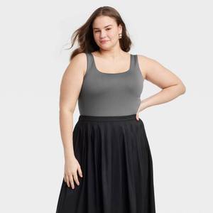 lot 20230 image: Womens Seamless Tank Bodysuit - A New Day Light Gray 2X Nylon Spandex Blend, Scoopneck, Sleeveless