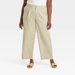 lot 20238 image: Womens Linen Essential Trouser - A New Day Green 24 High Rise, Side Pocket, Woven Fabric