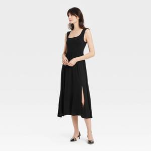 lot 20247 image: Womens Knit Ballet Midi Shift Dress - A New Day Black XS Rayon-Spandex Blend, Squareneck, Sleeveless, Side Pocket, Pullover