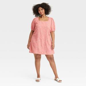 lot 20254 image: Womens Linen Short Sleeve Mini Sundress - A New Day Pink Floral 17 Scoopneck, Side Zipper, Adjustable Sleeve