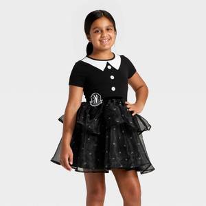 lot 20258 image: Girls Wednesday Addams Tulle Character Dress - BlackWhite S
